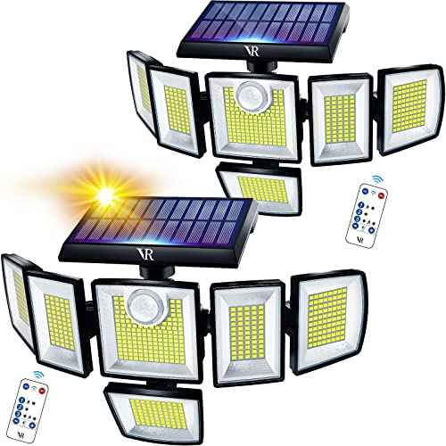 Solar Motion Sensor Flood Lights Outdoor - 496LEDs 3500LM 3 Lighting Modes 3 Levels Brightness, 6 Heads 360¡Æ Illumination, IP65 Solar Security Lights,for Porch Yard Patio Garage(2 Packs)