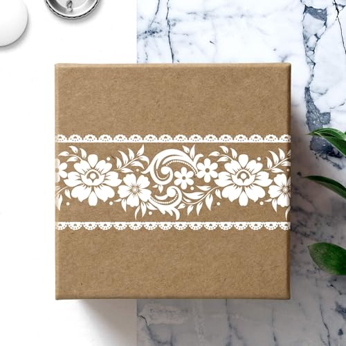 YENHOME Self Adhesive Wallpaper Border Peel and Stick Wall Border Mirror Frame Borders 4" X 32.8" White Lace Floral Wallpaper Peel and Stick Self Adhesive Wall Paper Borders for Bathroom