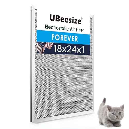 UBeesize 18x24x1 Reusable Electrostatic Air Filter HVAC AC Furnace Filter,MERV 8, Washable, Lasts a Lifetime,Permanent Air Filter,Breathe Fresher,Home And Office(Actual Size:17.44x23.46x0.82 Inch)