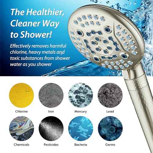 AquaCare 4X High Pressure 10-mode Filter Handheld Shower Head with Dual Power Wash - Clean Tub, Tile & Pets, Remove Chlorine, Metals & Toxins from Water to Protect Skin, Hair & Nails. Nickel Finish
