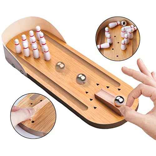 Table Top Mini Bowling Game Set-Tabletop Wooden Board Mini Arcade Desktop Tiny Bowling Shooting Alley Office Desk Stress Relief Gadgets Small Finger Toys Fun Gag Gifts for MenWomen Kids Teens Boys
