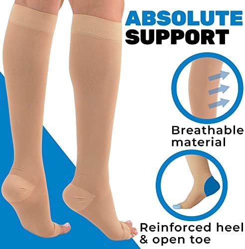 ABSOLUTE SUPPORT Medical Compression Socks for Women & Men 30-40mmHg, Open Toe, Made in USA A311