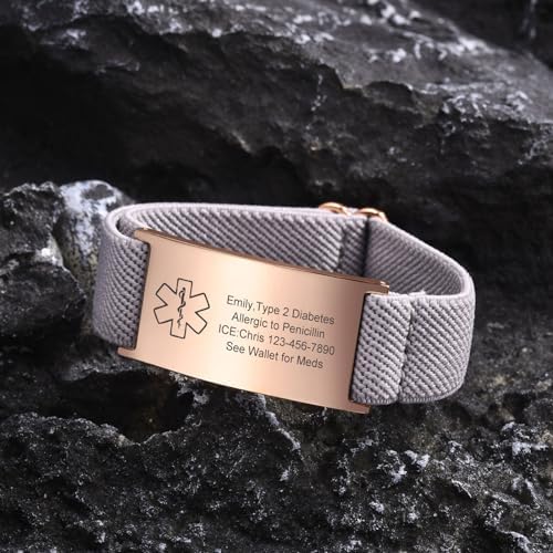 VNOX Medical Alert Bracelets for Men & Women Kids with Free Engraving Adjustable Stainless Steel Mesh Emergency Medical ID Bracelets Wristband