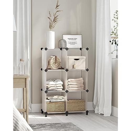 SONGMICS 6 Cube Storage Organizer, DIY Closet Shelf, Plastic Clothes Organizer, Modular Bookcase, 11.8 x 11.8 x 11.8 Inch Cubes, with Feet and Rubber Mallet, White ULPC06W
