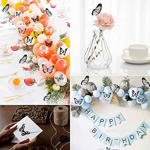 HZMM 72 Pcs 3D Butterfly Wall Stickers, Waterproof PVC, Black & White, Removable Paper Decals with Sticky Dots for Window, Furniture, Wedding, Baby Kids Bedroom Christmas DIY Decor