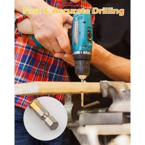 6 Pack Titanium Coated HSS Twist Drill Bit, 3-8mm Hex Shank Serrated Cutting Drill Bit Woodworking Tools for Wood Metal Plastic Hole