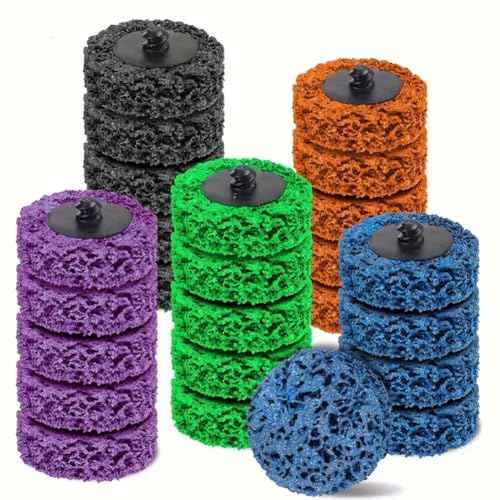 25PCS 2 Inch Quick Change Strip Discs for Die Grinder & Drill - Paint Stripping Wheel, Rust & Oxidation Removal, Surface Prep Tools with 5 Grits (Blue/Green/Orange/Purple/Black)