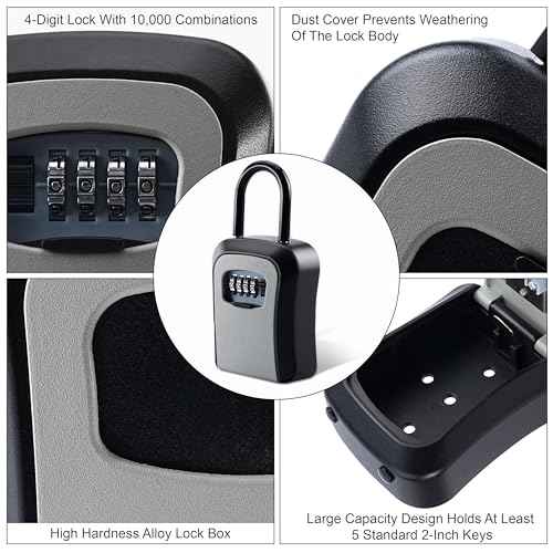 2 Pack Key Lock Box, Premium Zinc Alloy Lock Box, Anti-Smashing Lock Box for Keys with Combination Lock, 5 Key Capacity, Black