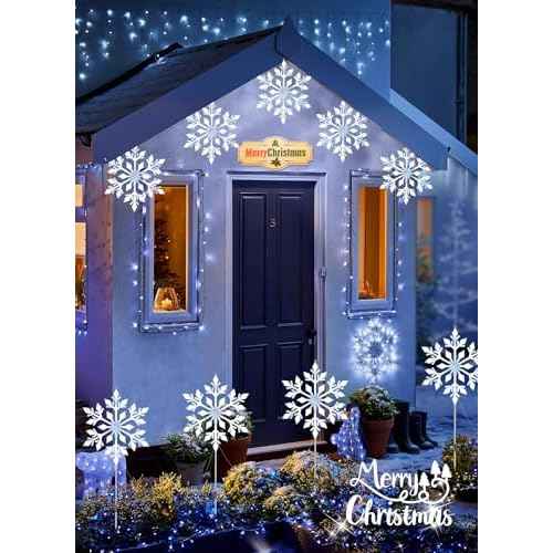 Brightown Snowflake Lights Outdoor, 10 Large Snowflake Christmas Pathway Lights, Christmas Decorations Outside Yard Sidewalk Walkway Driveway Marker Stake, White