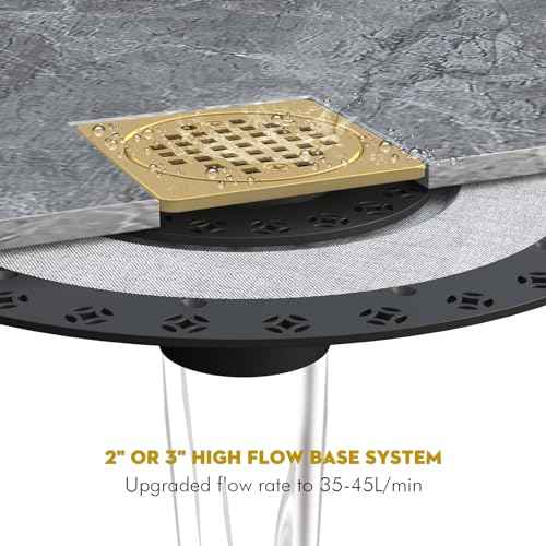 4¡± Drain Grate Kit - Compatible with Schluter Systems Kerdi Shower Drain - Shower Floor Drain Kit with Flange - SUS 304 Stainless Steel Grate & 2 Inch ABS Flange & CUPC Certification - Brushed Brass