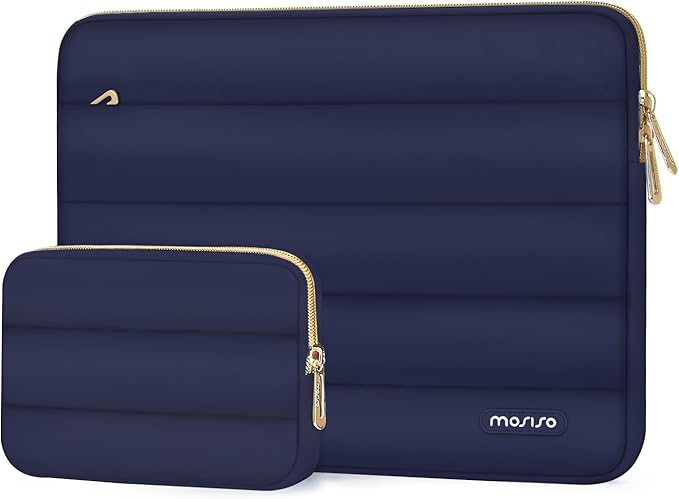 MOSISO Laptop Case 17.3 inch, 17-17.3 inch Puffy Laptop Sleeve Compatible with Dell XPS/HP Pavilion/Ideapad/Acer/Alienware/HP Omen Notebook Computer, Polyester Horizontal Bag with Small Case,Navy Blue