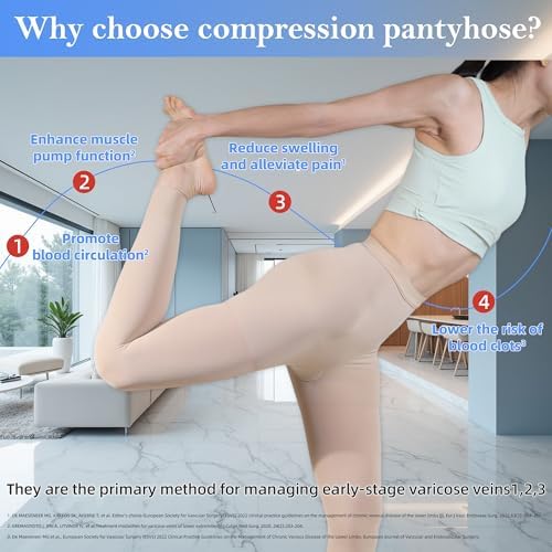 20-30mmHg Medical Compression Pantyhose, Women Compression Stockings & Leggings, Opaque Footless High Waist Opaque Compression Tights for Varicose Veins, Graduated Support Hose for Doctor