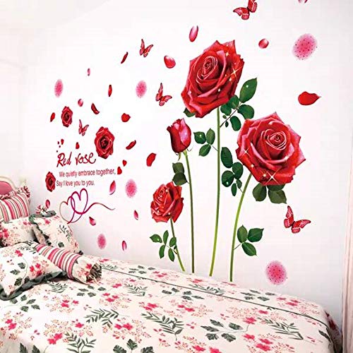 Rose Flowers Wall Decals Removable DIY Flower Art Decor Wall Stickers Murals for Living Room TV Background