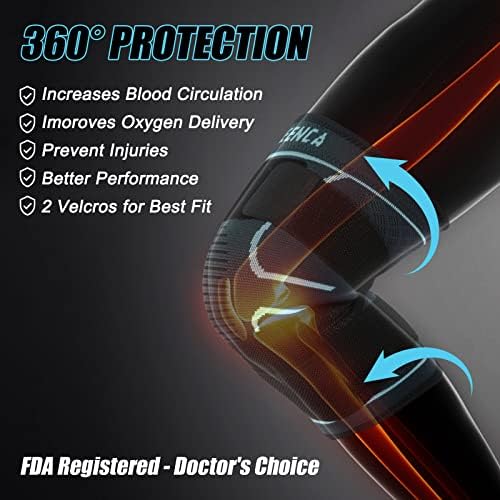 NEENCA Knee Braces for Knee Pain- 2 Pack Knee Sleeves for Pain Relief Set, Knee Compression Sleeves with Adjustable Straps for Best Fit, for Sports, Runner, Meniscus Tear, ACL, Arthritis, Joint Pain..