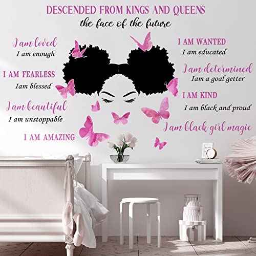 Chinco Black Girl Wall Stickers for Teen Inspirational Quote Wall Decal Butterfly Motivational Saying Positive Vinyl Stickers for Classroom Bedroom Office(Bright Style)