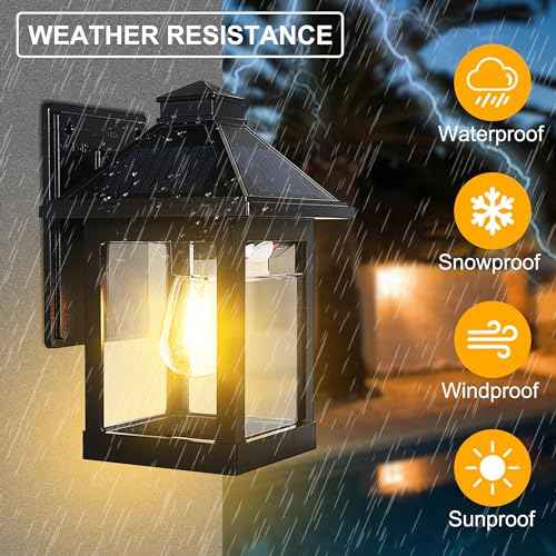 2 Pack Solar Powered Wall Lantern Lights with 3 Lighting Modes, LED Dusk to Dawn Solar Sconce Outdoor Wall Mount, Motion Sensor Front Porch Lights Fixtures Waterproof for Patio Garage