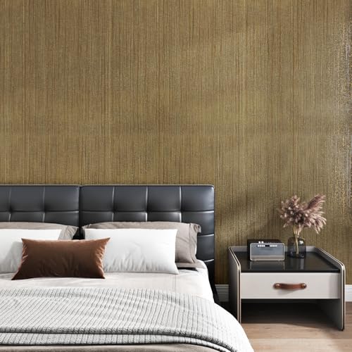 Gold Brown Grasscloth Peel and Stick Wallpaper Gold Contact Paper Brown Textured Wallpaper Fabric Self Adhesive Removable Contact Paper for Countertops Cabinets Liner Renter 15.7"¡¿78.7"