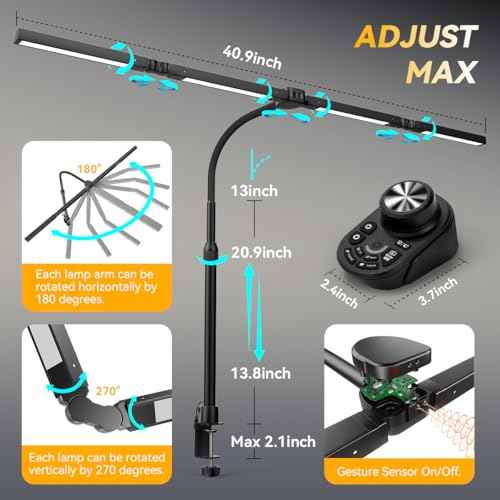 Adjustable LED Desk Lamp ? Stepless Dimming & Color Temp Remote Control, Eye-Caring 4 Large Bright Light Souce for Home Office, Gooseneck, Clamp Base, 5 Lighting Modes for Reading, Computer, DIY