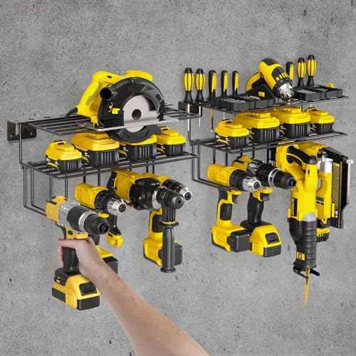 Steel Power-Tool Organizers and Storage ? Store 110 Lbs. of Tools Between 2 Reinforced Steel Tool-Organizer Racks ? 2 Shelves & 4 Hangers Per Rack ? Garage Power-Tool Organizer Wall Mount