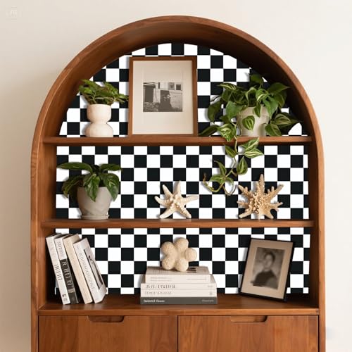 Hopeak Black and White Mosaic Peel and Stick Wallpaper Self-Adhesive Lattice Removable Decorative Wallpaper for Home Office Store Wall and Furniture Decoration 17.3 x 118 inches