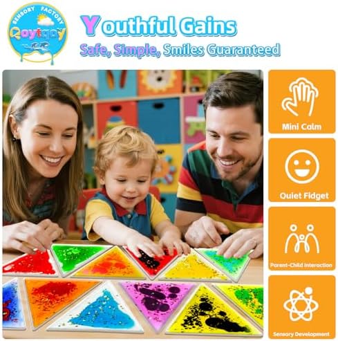 Squishy Liquid Sensory Gel Tiles 9 Packs - Triangle Liquid Sensory Toys for Sensory Play & Portable Fun, Washable Sensory Floor Tiles for Toddles 3+ Learning, Calming, Fidgeting
