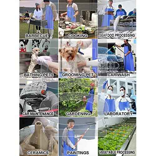 Chemical Resistant Vinyl Apron - Blue Plus Size Unisex PVC Aprons for Dishwashing,Dog Grooming,Gardening,Fish Cleaning,Lab Work£¨5 Pack£©