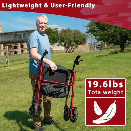 Walker for Seniors, Lightweight Rollator Walker with seat, Foldable Rolling Walker with 8 inch All Terrain Rubber Wheels, Ergonomic Adjustable Handles and Backrest for Seniors and Adult.