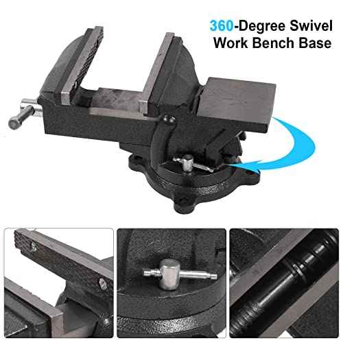 6" Heavy Duty Bench Vise, Pipe Vise Bench Vices with Anvil Swivel Table Top Clamp Locking Base, Double Swivel Rotating Vise Head& Body Rotates 360¡Æ-Black