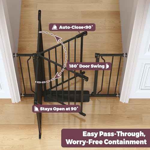 29"-40" Baby Gate for Stairs, Auto Close Stroller Friendly Dog Gate Indoor for Doorways, Pressure Mounted Baby Gate, Easy Walk Through Gate for Children & Pets, Black