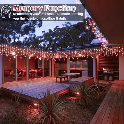132ft Icicle Lights for Outside, Red and White Christmas Lights Outdoor Indoor, 1280 LED Twinkle With 240 Drops Short Curtain for Thanksgiving Room Home Wall Bedroom Window Decoration