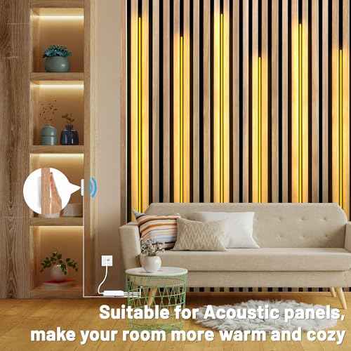Lichaser 9.84ft COB LED Strip Light, 6 Rolls of 3000K Flexible COB LED for Acoustic Panel and Wood Slat Wall Panels Parallel with Dimmable Touch Sensor Switch, Cuttable for Wood Slat Lighting, Shelf