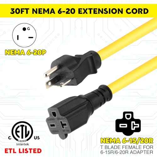 40 FT NEMA 6-20 Extension Cord, NEMA 6-20P Male Plug to 6-20R/6-15R Female Receptacle, 20 Amp T-Blade Outlet Extension Power Cord with Waterproof Sockets, Heavy Duty 12/3 AWG, 250V, 5000W