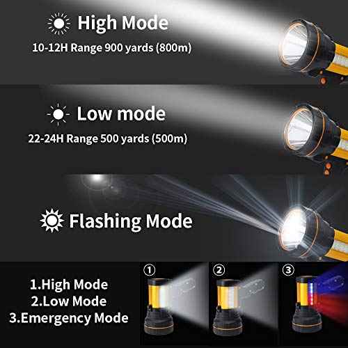 Super Bright Most Powerful Cordless Handheld Spotlight High Lumens Rechargeable Big LED Flashlight, Large Searchlight Long Lasting Long Range