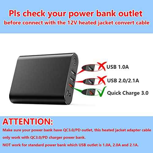 Heated Jacket Adapter Charger USB Voltage Step Up Cable for Milwaukee, M12, Snap-on, Metabo, Craftsman, AEG, Makita