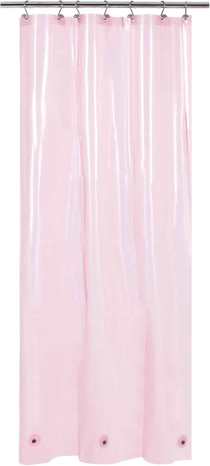Barossa Design Clear Pink Stall Shower Curtain Liner with 3 Magnets - 36" x 72" Waterproof Lightweight PEVA Plastic Narrow Shower Liner for Small Bathroom, Metal Grommets - Clear Pink