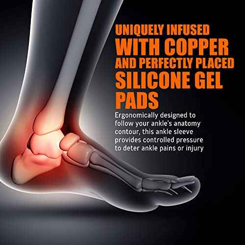 NeoAlly Copper Infused Ankle Brace Silicone Gel Ankle Support Compression Sleeves for Pain Relief, Plantar Fasciitis, Achilles Tendonitis, Large, 1 Pair