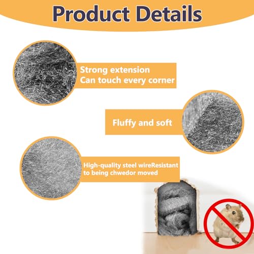 2 Pack Steel Wool for Mice Control, 3.2" x12 ft Wool, Gap Filler for Home & Garage, DIY Bundle
