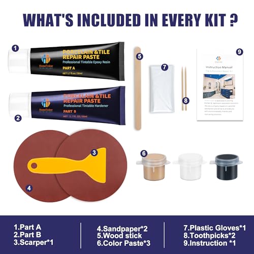 Porcelain Repair Kit White (Color Match), Tile Repair Kit, Bathtub Repair Kit, Fiberglass Tub Repair Kit, Bathtub Ceramic Tile Sink Acrylic tub Repair Kit White Almond Black