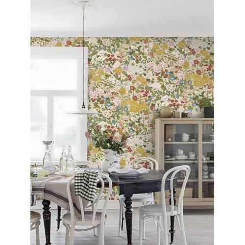 Floral Wallpaper Peel and Stick Boho Wall Paper Removable Waterproof Green/Yellow/Red Contact Paper for Bedroom, Bathroom, Home Wall 17.3" x 78.7"