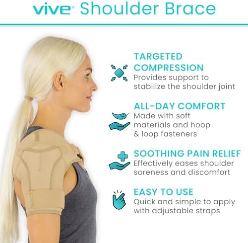 Vive Shoulder Brace for Women & Men - Injury Recovery Compression Support Sleeve - for Rotator Cuff Injuries, Arthritis, Sprain, Dislocation, PT - Targeted Inflammation Pain Relief (Beige, Medium)