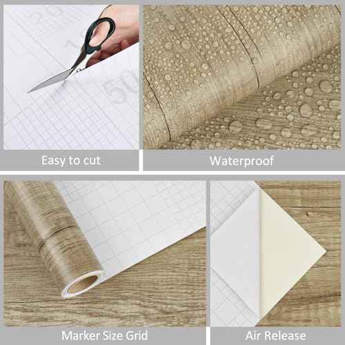 WESTICK Brown Wood Contact Paper Removable Wooden Wallpaper Self Adhesive Wood Grain Wallpaper Peel and Stick Countertops Waterproof Wooden Wall Paper for Kitchen Cabinets Desk Vinyl Wrap 15.8" x 80"