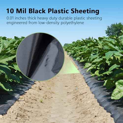 Black Plastic Sheeting Roll 10 Mil 5'x100' Polyethylene Film, Heavy Duty Black Painters Tarp for Drop Cloth, Weed Barrier, Concrete, Vapor, Construction, Cover (5'X100'(10 Mil))