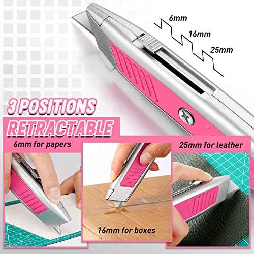 DIYSELF 2 Pack Box Cutters, Aluminum Utility Knife, Box Cutter Retractable, Sturdy Razor Knife for Cardboard, Boxes, Packages, Papers, Cartons, Navajas de Trabajo