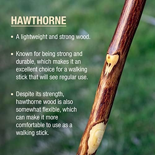 Brazos Rustic Wood Walking Stick, Hawthorn, Traditional Style Handle, for Men & Women, Made in The USA