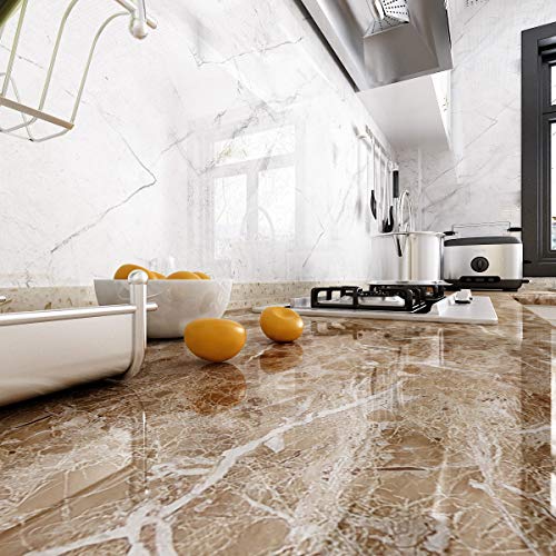 LaCheery 15.8x80 inch Brown Marble Contact Paper Marble Wallpaper Peel and Stick Countertops for Kitchen Bathroom Cabinets Cupboard Shelf Drawer Liner Furniture Waterproof Self Adhesive Vinyl Film