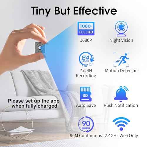 Mini Hidden Camera, Spy Camera WiFi, 2K HD Long Standby Time Compact Camera with Nanny Cam, Indoor Wireless Hidden Security Camera with Mobile Control for Home Monitoring
