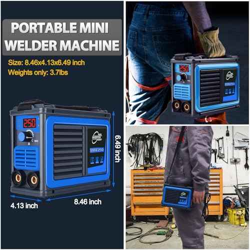 Stick Welder,Portable Welder Machine 110V IGBT Digital Display LCD Upgraded MMA-250A Welding Machine,Hot Start Arc Force Anti-stick Mini Welde (Blue)