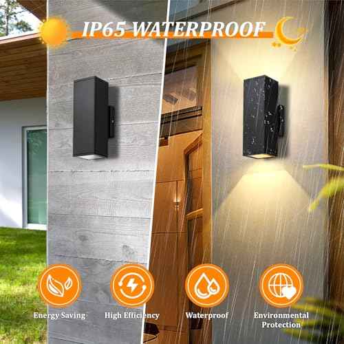 Dimmable Wall Lights Outdoor 2 Packs, Integrated LED Square Up Down 12W 2700K Modern Aluminum Light, Waterproof Exterior Lighing Fixtures for Porch Patio Garage Gardern