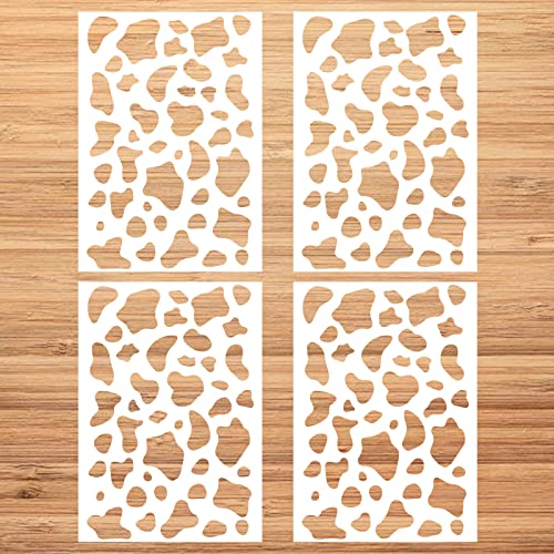 4 Pieces Cow Print Stencil A4 Animal Plastic Stencils ReusableTemplates for Painting on Wood Canvas Paper Fabric Floor Wall Tile DIY Crafts Decor