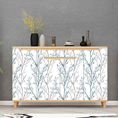 WENMER Grey Blue Tree Branches Contact Paper 17.71' x 118' Peel and Stick Self-Adhesive Removable Wallpaper for Bedroom Living Room Walls